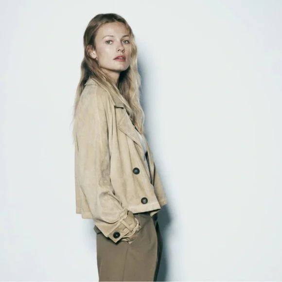Zara Faux Suede Trench Style Jacket - Picture 5 of 8